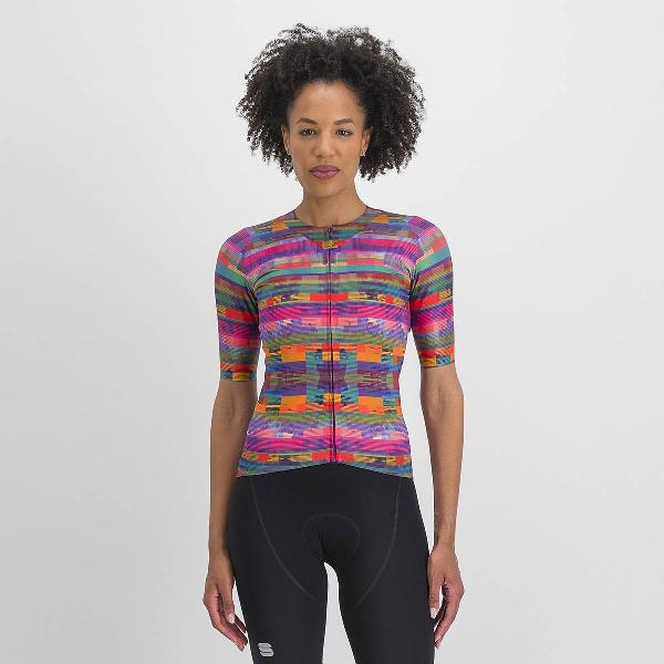 Sportful Fietsshirt korte mouwen DamesMultikleur Roze - GLITCH W BOMBER JERSEY MULTICOLOR PINK - M