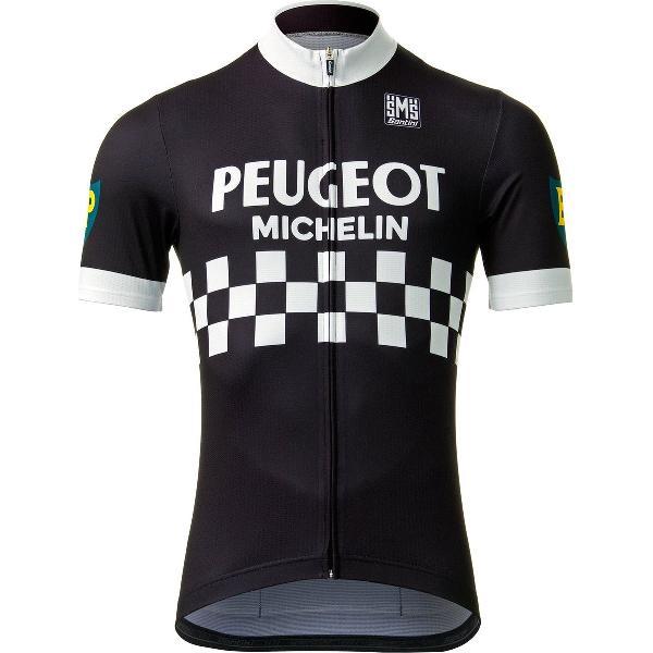 Retro Peugeot Heren fietsshirt zwart wit met korte mouwen en volledige rits -4XL