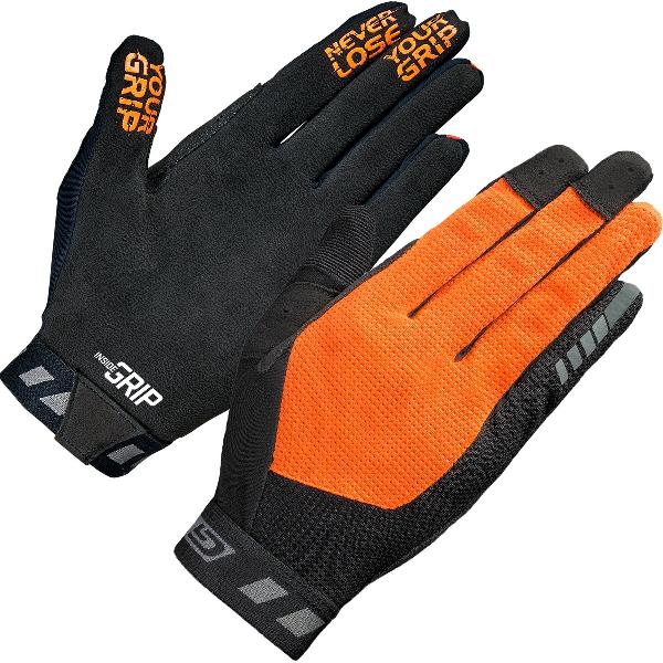 GripGrab - Vertical InsideGrip™ Lange Vinger Zomer MTB Fietshandschoenen - Oranje Hi-Vis - Unisex - Maat M