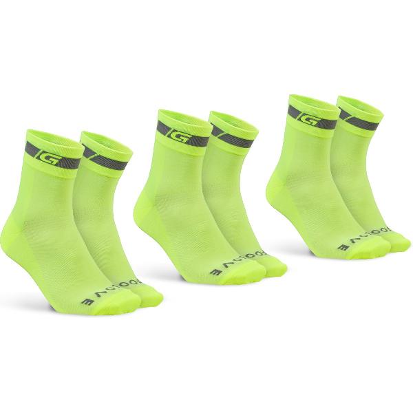 GripGrab - Classic Regular Cut Sokken 3PACK Zomerfietssokken - Geel Hi-Vis - Unisex - Maat L