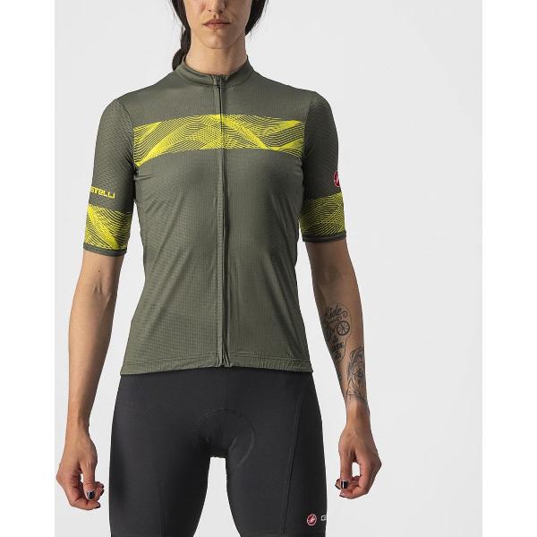 Castelli Fietsshirt Korte Mouwen Dames Groen Geel - FENICE JERSEY MILITARY GREEN SULPHUR-M