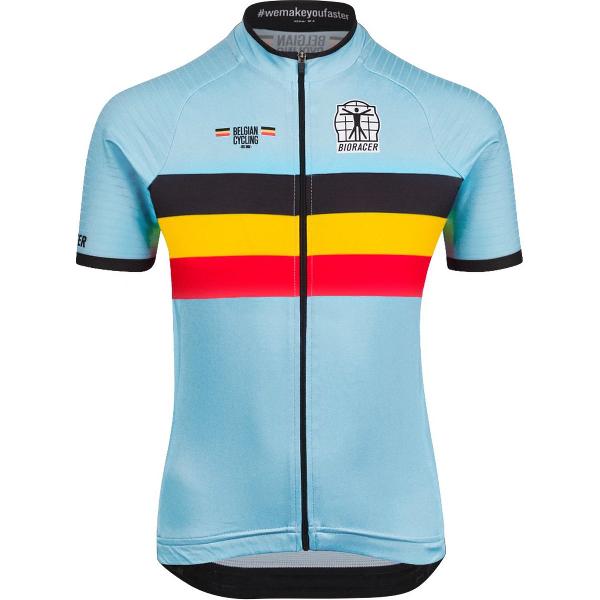 BIORACER Official Team België (2023) - Fietsshirt Kinderen - Fietskledij - Wielrennen - Blauw 128