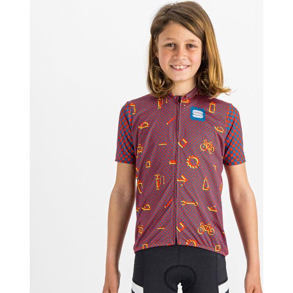 Sportful CHECKMATE KID Fietsshirt Red Blue Pompelmo - Unisex - maat 10Y