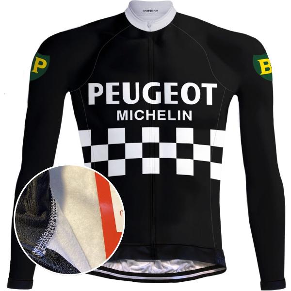 Retro Winter Wielerjack (fleece) Peugeot Zwart/Wit - RedTed (XL)