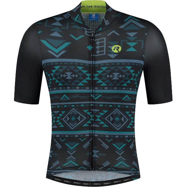 Rogelli Aztec Fietsshirt - Korte Mouwen - Heren - Zwart, Blauw, Lime - Maat XL