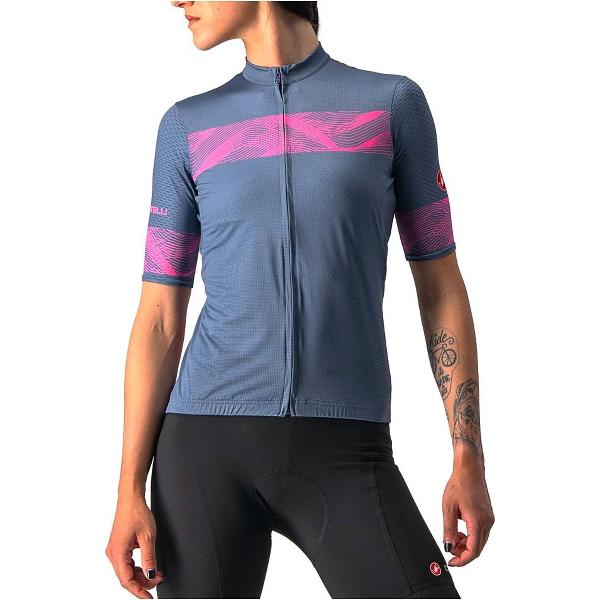 Castelli Fietsshirt Korte Mouwen Dames Blauw Roze - FENICE JERSEY LIGHT STEEL BLUE PINK FLUO-XL