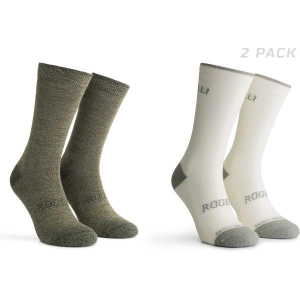 Rogelli Fietssokken Heren en Dames 2-pack - Wielrensokken Merino Wol - Groen en Taupe - 18-22cm Hoog - Maat 44-47