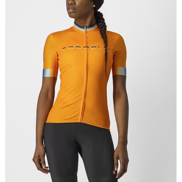 Castelli Fietsshirt Korte Mouwen Dames Oranje Blauw - GRADIENT JERSEY POP ORANGE-L