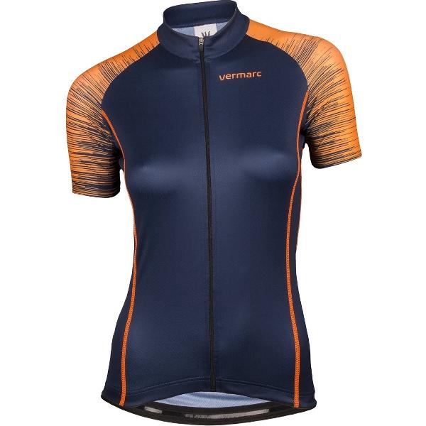 Vermarc Seiso Sp.l Aero Dames Fietsshirt Met Korte Mouwen Marine Blauw Fluo Oranje