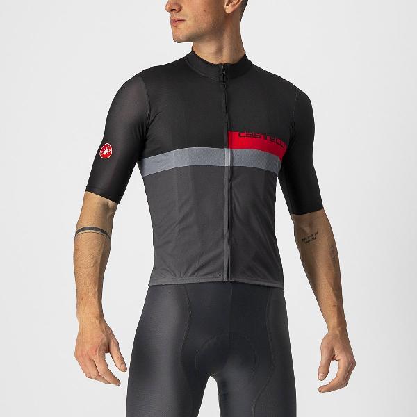 Castelli Fietsshirt Korte Mouwen Heren Zwart Grijs - A BLOCCO JERSEY LIGHT BLACK RED DARK GRAY-L