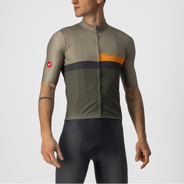 Castelli Fietsshirt Korte Mouwen Heren Groen Oranje - A BLOCCO JERSEY BARK GREEN POP ORANGE DARK GRAY-3XL