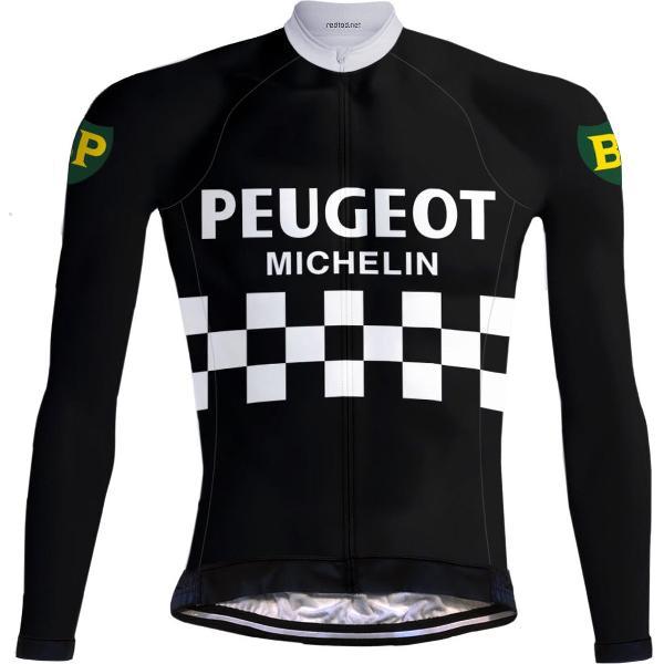 Retro Wielershirt lange mouwen Peugeot-BP-Michelin Zwart - RedTed (5XL)