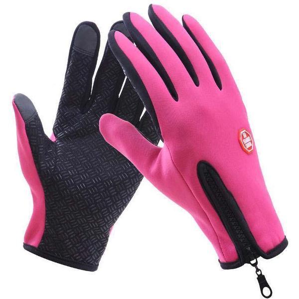 Fietshandschoenen winter met extra grip en touchscreen gevoelig roze maat M Sandesen®