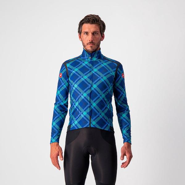 Castelli Fietsjack Rain or Shine Heren Blauw Turquoise - PERFETTO RoS LONG SLEEVE OCEAN BLUE MALACHITE GREEN PLAID - L