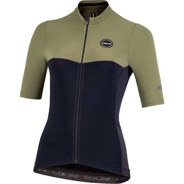 Nalini Dames Fietsshirt korte mouwen - wielrenshirt Zwart Groen - COVER LADY JERSEY Black/Deep forest - M