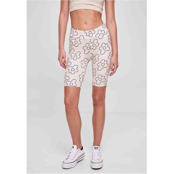 Urban Classics - High Waist All Over Print Tech Korte cycle broek - M - Creme