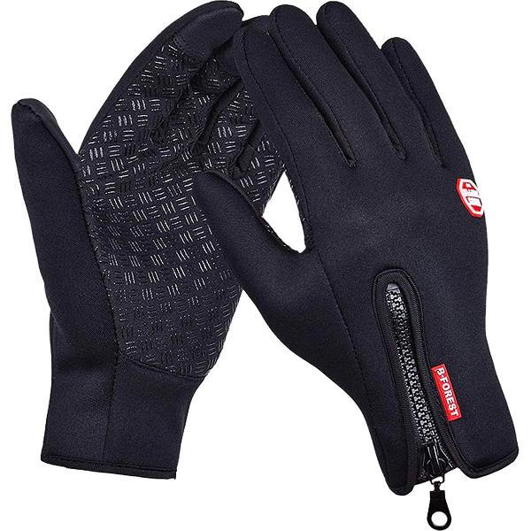 Fietshandschoenen Winter - Handschoenen - Sport Handschoenen Met Rits - Touchscreen Telefoon - Anti Slip Gloves - Heren / Dames - Maat XXL - Zwart