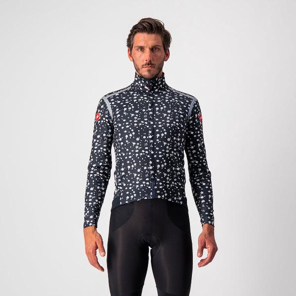 Castelli Fietsjack Rain or Shine Heren Blauw Grijs - PERFETTO RoS LONG SLEEVE SAVILE BLUE LIGHT GRAY MICRO FLOWERS - 3XL