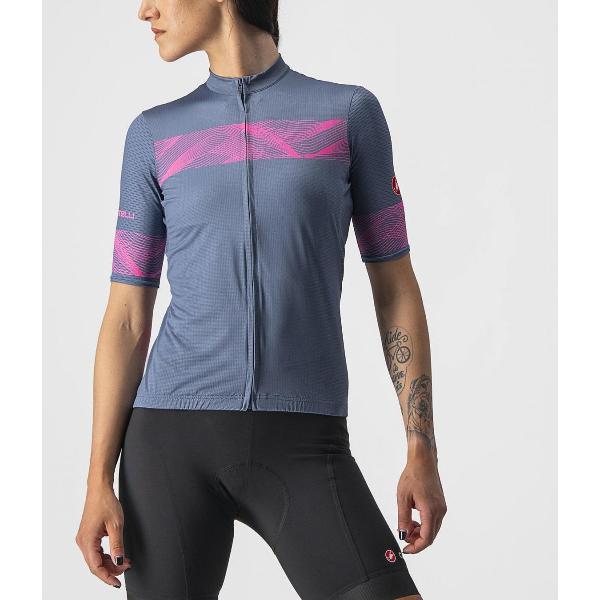 Castelli Fietsshirt Korte Mouwen Dames Blauw Roze - FENICE JERSEY LIGHT STEEL BLUE PINK FLUO-S