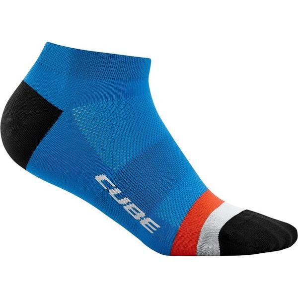 CUBE Sportsokken Low Cut Teamline - Fietssokken - Blauw/Oranje/Zwart - Polyamide/Elastaan - Maat 36-39