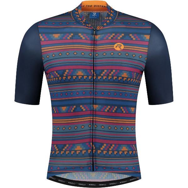 Rogelli Aztec Fietsshirt - Korte Mouwen - Heren - Blauw, Oranje - Maat XL