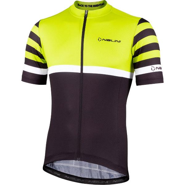 Nalini Heren Fietsshirt korte mouwen - wielrenshirt Zwart Groen - SOLID JERSEY Black/Evolution green - M