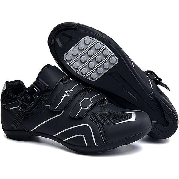 RAMBUX® - Fietsschoenen - MTB Schoenen Heren & Dames - Zwart Zilver - Platte Zool - Wielrenschoenen - Klikschoenen - Mountainbike - Racefiets - Maat 46