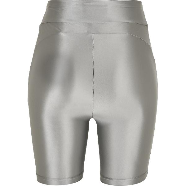 Urban Classics - Highwaist Shiny Metallic Korte cycle broek - XS - Zilverkleurig