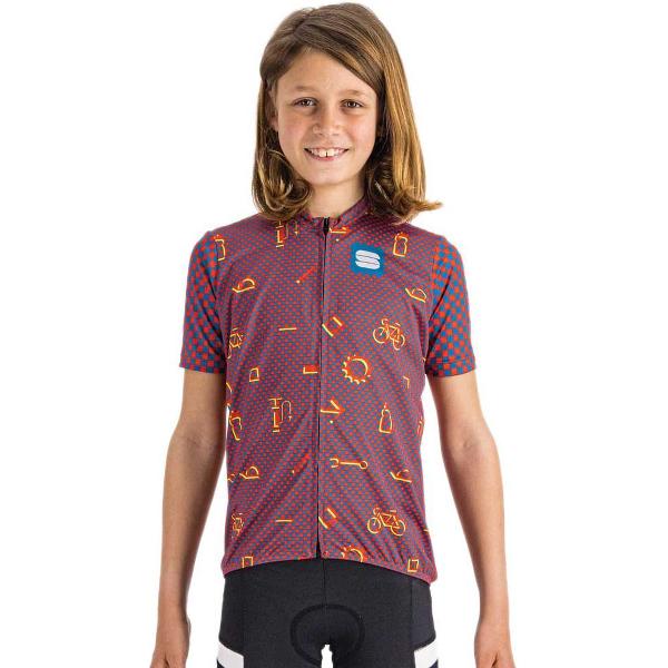 Sportful CHECKMATE KID Fietsshirt Red Blue Pompelmo - Unisex - maat 14Y