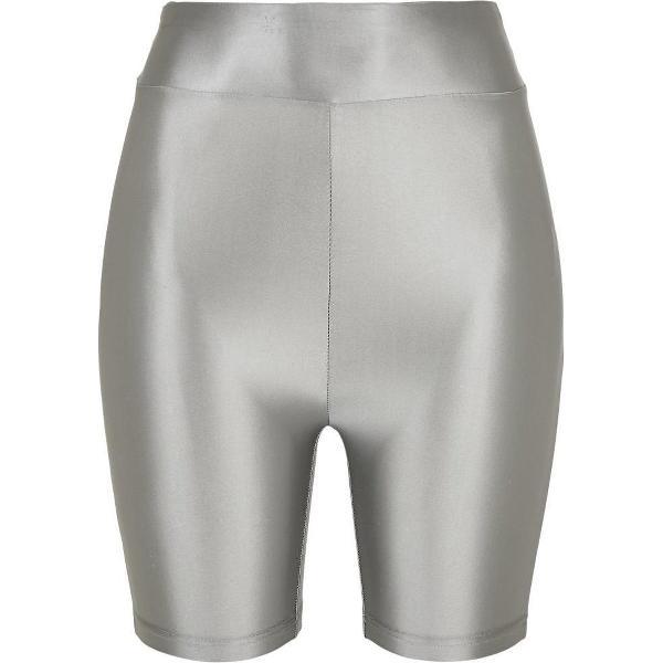 Urban Classics - Highwaist Shiny Metallic Korte cycle broek - M - Zilverkleurig