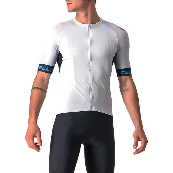 Castelli Fietsshirt Korte Mouwen Heren Zilver Blauw - ENTRATA VI JERSEY SILVER GRAY SAVILE BLUE BLUE SKY-3XL