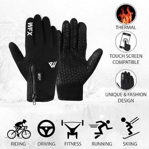 Winterhandschoenen voor touchscreen, antislip warme handschoenen, winddichte thermische sport- / fietshandschoenen voor heren en dames, outdoorhandschoenen voor hardlopen, kamperen, fietsen, autorijden,zwart maat XL.