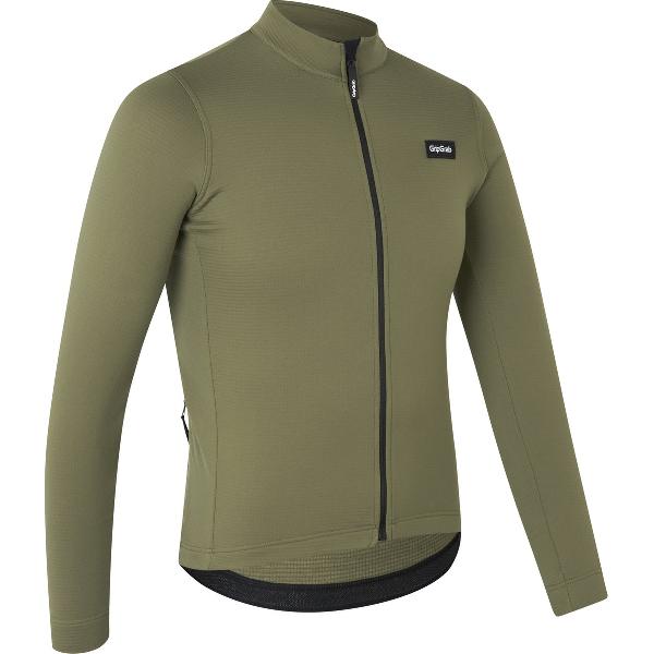 GripGrab - Gravelin Merinotech Thermo Fietsshirt Lange Mouwen Merino Wielrenshirt Cycling Jersey - Olijf Groen - Heren - Maat XL