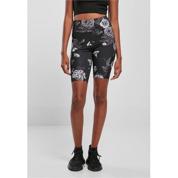 Urban Classics - High Waist Tech Mesh AOP Korte cycle broek - M - Zwart/Wit