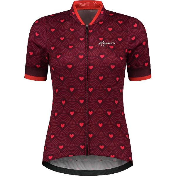 Rogelli Hearts Fietsshirt - Korte Mouwen - Dames - Bordeaux, Roze - Maat XL