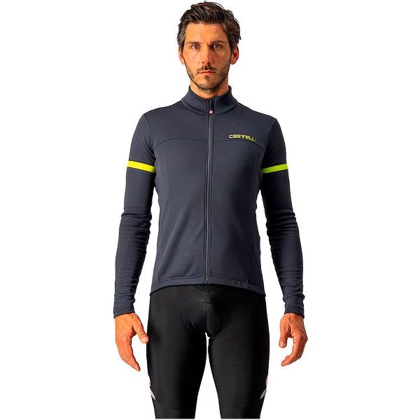 Castelli Fietsshirt lange mouwen Heren Grijs Fluo - FONDO 2 JERSEY FZ DARK GRAY YELLOW FLUO REFLEX - L