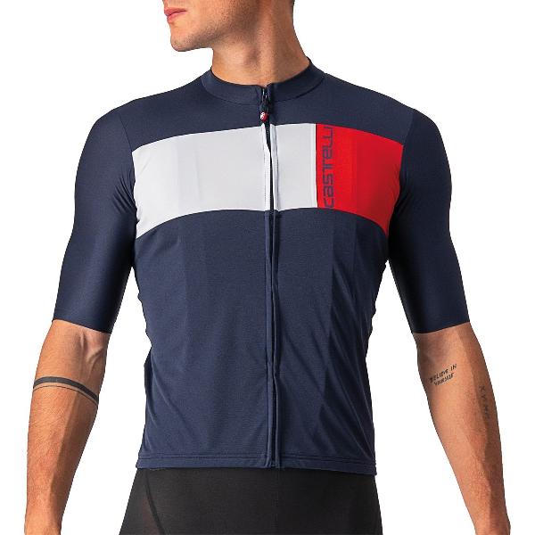 Castelli Fietsshirt Korte Mouwen Heren Blauw Wit - PROLOGO 7 JERSEY SAVILE BLUE SILVER GRAY RED-M