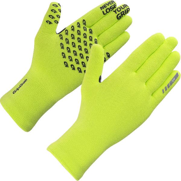 GripGrab - Waterproof Knitted Thermo Fietshandschoenen Regen Handschoenen - Geel Hi-Vis - Unisex - Maat XS/S