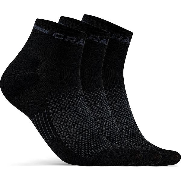 Craft Fietssokken zomer Unisex Zwart - CORE DRY MID SOCK 3-PACK BLACK-34 36