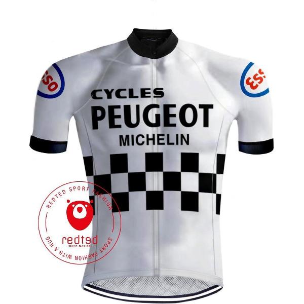 Retro Wielershirt Peugeot Wit/Zwart - REDTED (XL)