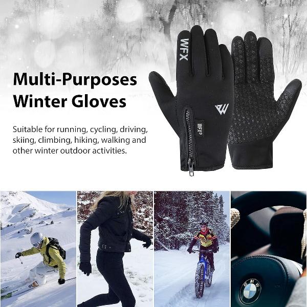 Winterhandschoenen voor touchscreen, antislip warme handschoenen, winddichte thermische sport- / fietshandschoenen voor heren en dames, outdoorhandschoenen voor hardlopen, kamperen, fietsen, autorijden,Zwart maat S.