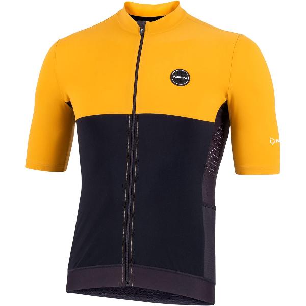 Nalini Heren Fietsshirt korte mouwen - wielrenshirt Zwart Mosterd - SUN COVER JERSEY Black/Mustard - M