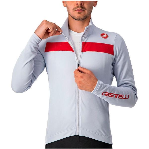 Castelli Fietsshirt lange mouwen Heren Zilver Rood - PURO 3 JERSEY FZ SILVER GRAY RED REFLEX - XL