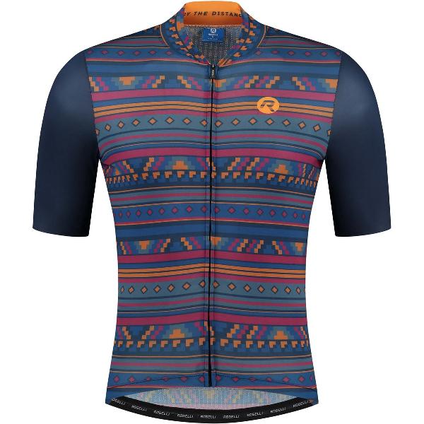 Rogelli Aztec Fietsshirt - Korte Mouwen - Heren - Blauw, Oranje - Maat S