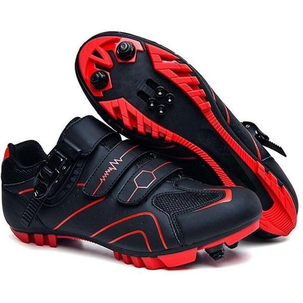 RAMBUX® - Fietsschoenen - MTB Schoenen Heren & Dames - Zwart Rood - SPD Zool - Wielrenschoenen - Klikschoenen - Mountainbike - Racefiets - Maat 42