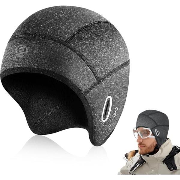 Equivera muts voor onder helm - Bicycle Hat - Helmet Under Hat for Men & Women, Warm Windproof Winter Hat, Running Hat, Sports Hat Head Warmer for Running, Skiing, Snowboarding, Motorcycling - Gray