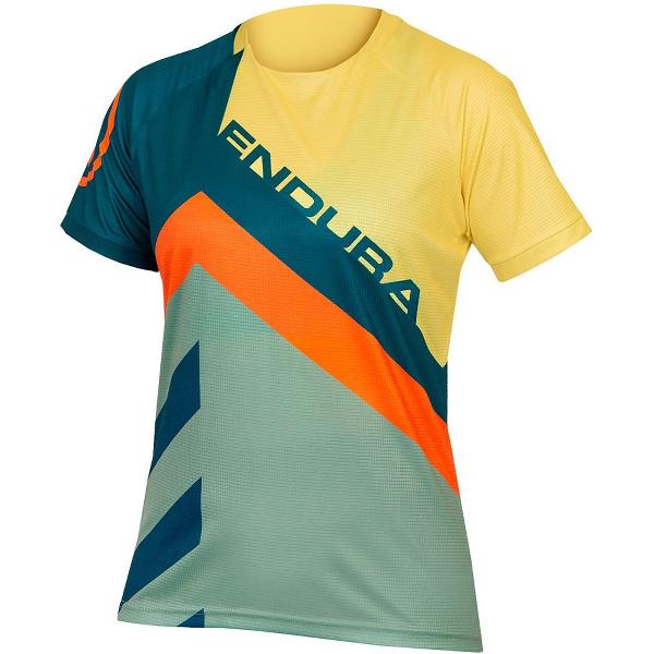 Endura Singletrack Print Ltd Enduro-trui Met Korte Mouwen Groen,Geel XL Vrouw