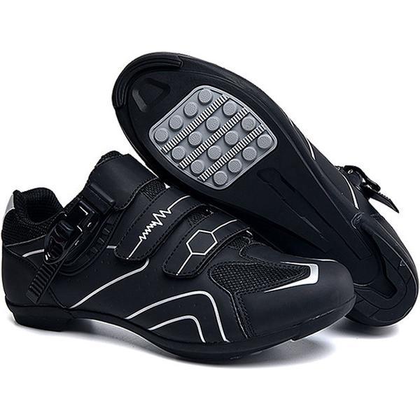 RAMBUX® - Fietsschoenen - MTB Schoenen Heren & Dames - Zwart Zilver - Platte Zool - Wielrenschoenen - Klikschoenen - Mountainbike - Racefiets - Maat 47