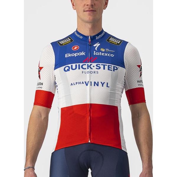 Castelli Fietsshirt Korte Mouwen Heren Blauw Wit Rood - Quick-Step Alpha Vinyl COMPETIZIONE JERSEY FRENCH CHAMPION-M