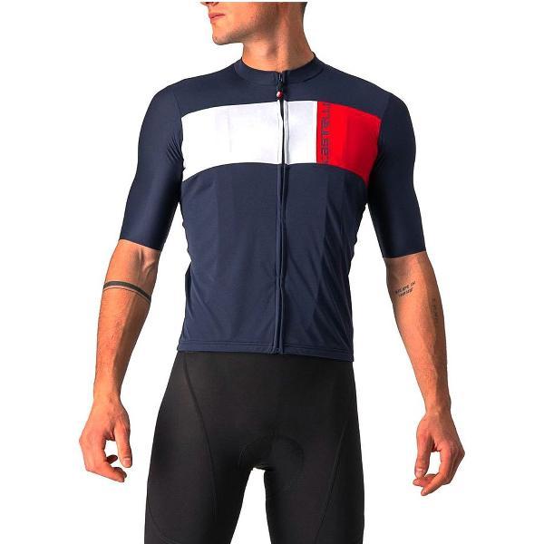 Castelli Fietsshirt Korte Mouwen Heren Blauw Wit - PROLOGO 7 JERSEY SAVILE BLUE SILVER GRAY RED-2XL